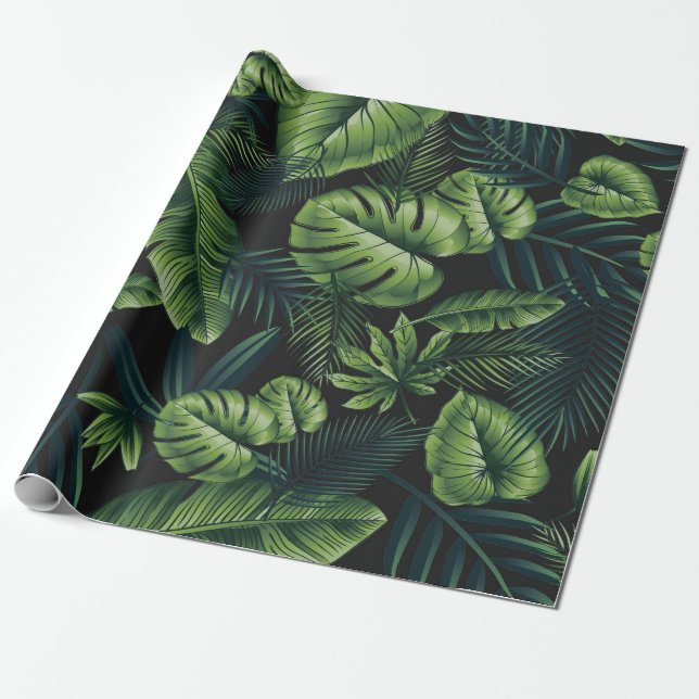 Papel De Regalo Patrón tropical negro (Desenrollado)