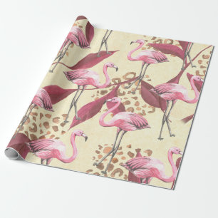 Papel De Regalo Patrón tropical sin foco con flamingo rosa, izquie