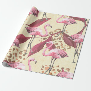 Papel De Regalo Patrón tropical sin foco con flamingo rosa, izquie