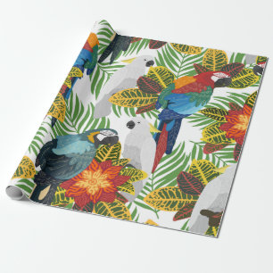 Papel De Regalo Patrón tropical sin foco con loros.