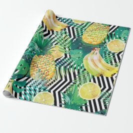 Papel De Regalo Patrón tropical sin foco con palma de limones de p