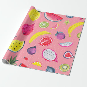 Papel De Regalo Patrón tropical sin foco de fruta exótica. Hand dr