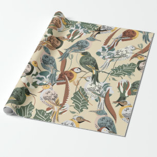 Papel De Regalo Patrón tropical sin foco. Imprimir con aves exótic