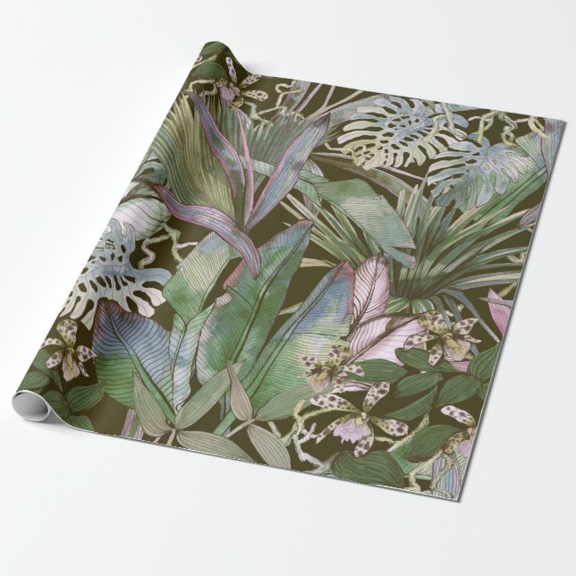 Papel De Regalo Patrón tropical sin soldadura con flores tropicale (Desenrollado)