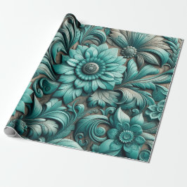 Papel De Regalo Patrón Turquoise Floral con herramienta Turquesa V
