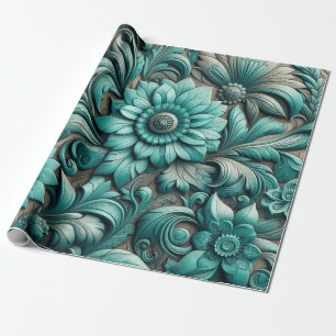Papel De Regalo Patrón Turquoise Floral con herramienta Turquesa V
