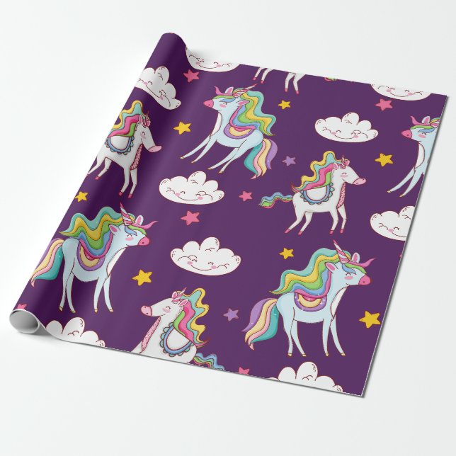Papel De Regalo Patrón Unicorn Funny Magic Horse (Desenrollado)