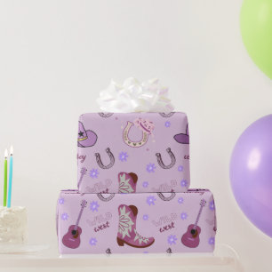 Papel De Regalo Patrón Vaquero Purpura del Oeste Salvaje 