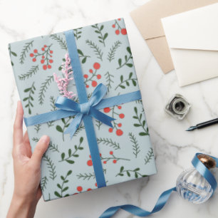 Papel De Regalo Patrón vegetal verde oscuro polvoriento azul