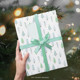 Papel De Regalo Patrón verde azul de los árboles navideños moderno