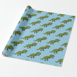 Papel De Regalo Patrón verde azul marino de dinosaurios T-Rex