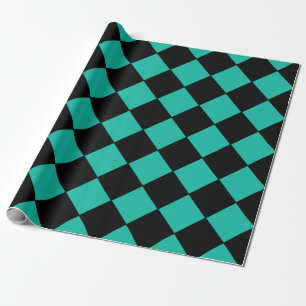Papel De Regalo Patrón verde azulado y negro de diamante Harlequin