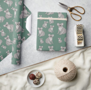 Papel De Regalo Patrón verde de Koala Eucalyptus