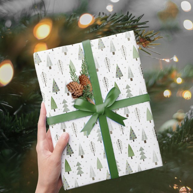 Papel De Regalo Patrón verde de los árboles navideños modernos (Subido por el creador)