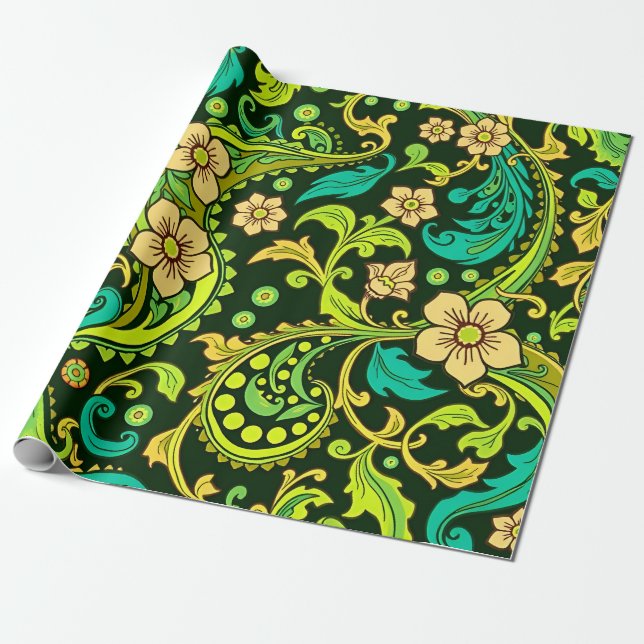 Papel De Regalo Patrón verde de paisley (Desenrollado)