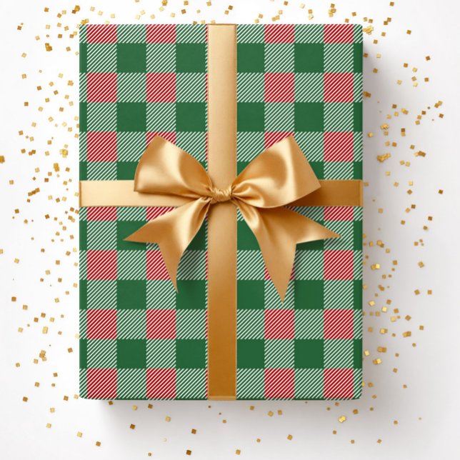 Papel De Regalo Patrón verde de plástico para Navidades rusos (Rustic Christmas Green Plaid Pattern Wrapping Paper)