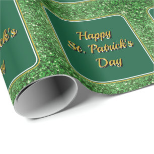 Papel De Regalo Patrón verde del purpurina brillante del Día de Sa