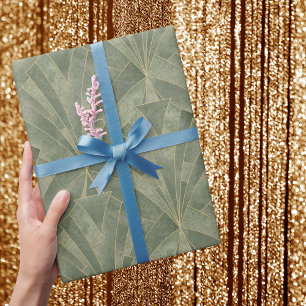 Papel De Regalo Patrón verde esmeralda y oro Art Deco