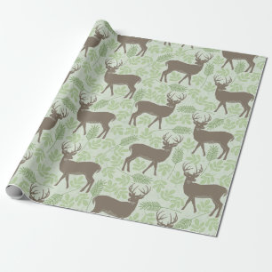 Papel De Regalo Patrón Verde Marrón de Follaje de Ciervo de Bosque