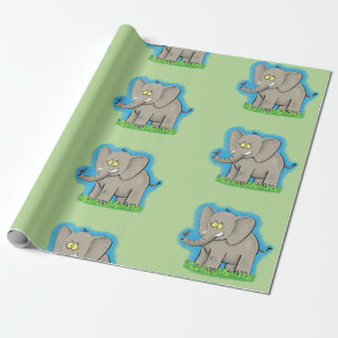 Papel De Regalo Patrón verde personalizado de elefante lindo