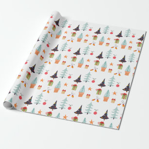 Papel De Regalo Patrón verde sabio de los árboles navideños modern
