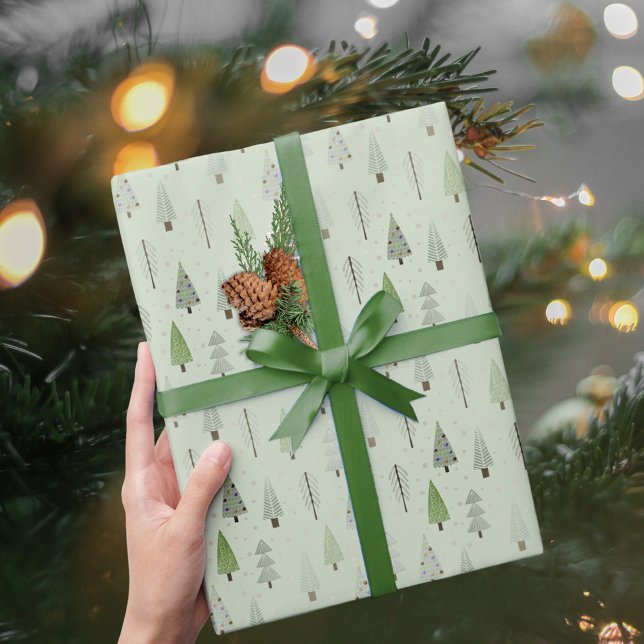 Papel De Regalo Patrón verde sabio de los árboles navideños modern (Subido por el creador)