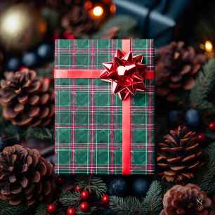 Papel De Regalo Patrón verde y rojo revestido - vacaciones tradici
