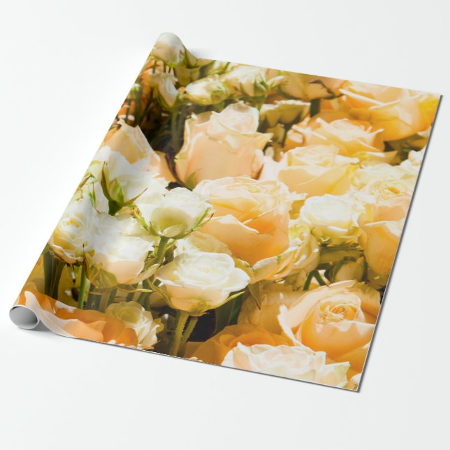 Papel De Regalo Patrón vertical de rosas blancas. aniversario, esp (Desenrollado)