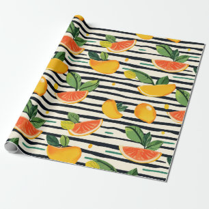 Papel De Regalo Patrón vibrante de cítricos con hojas verdes (6)