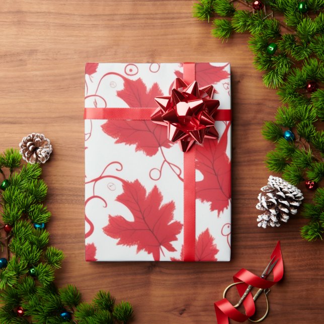 Papel De Regalo Patrón vibrante de hojas de arce rojas
