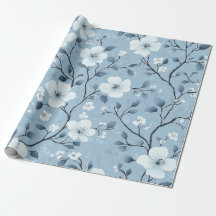 Patrón Vino floral azul pálido y blanco