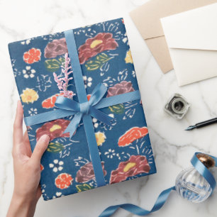 Papel De Regalo Patrón vintage Bingata: Peonías y pequeñas flor...