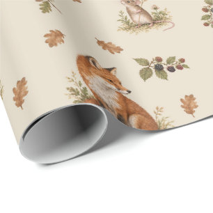 Papel De Regalo Patrón vintage de animales del bosque en acuarela