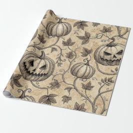 Papel De Regalo Patrón vintage de calabaza de Halloween
