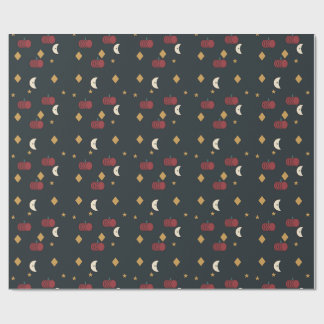 Papel De Regalo Patrón vintage de circo de luna y calabaza espeluz