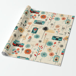 Papel De Regalo Patrón Vintage de Floral y cámara (2)