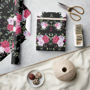 Papel De Regalo Patrón vintage de flores rosas y rojas en acuarela