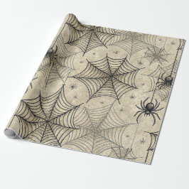 Papel De Regalo Patrón Vintage de Halloween de Arañas y Telarañas