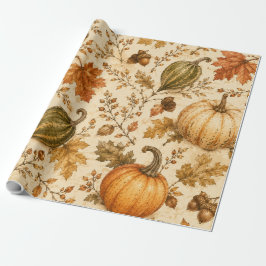Papel De Regalo Patrón vintage de otoño de calabaza y verduras 