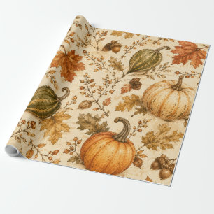 Papel De Regalo Patrón vintage de otoño de calabaza y verduras