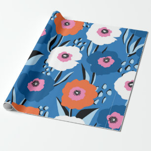 Papel De Regalo Patrón vintage sin foco gran blanco y azul