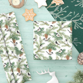 Papel De Regalo Patrón Woodland de Winter Chickadee