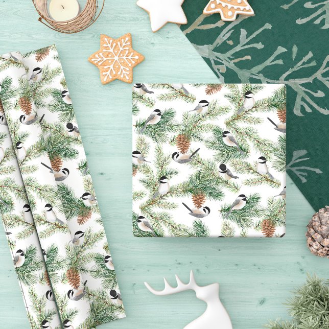 Papel De Regalo Patrón Woodland de Winter Chickadee (Subido por el creador)