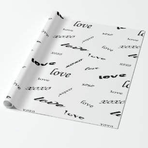 Papel De Regalo Patrón Xoxo de amor negro y blanco