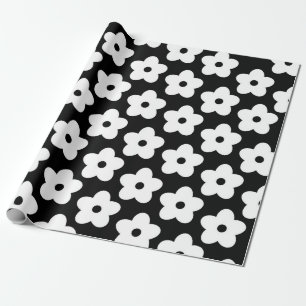 Papel De Regalo Patrón Y2K de flor blanca y negra