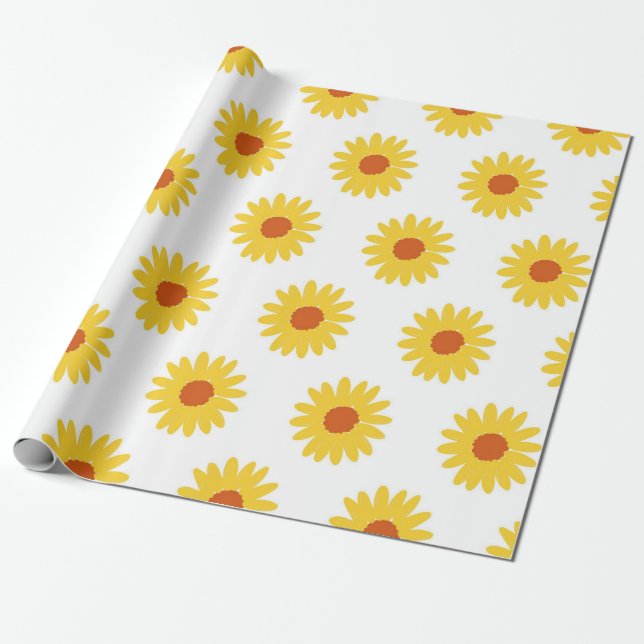 Papel De Regalo Patrón Y2K retro de Bonito de girasol amarillo (Desenrollado)