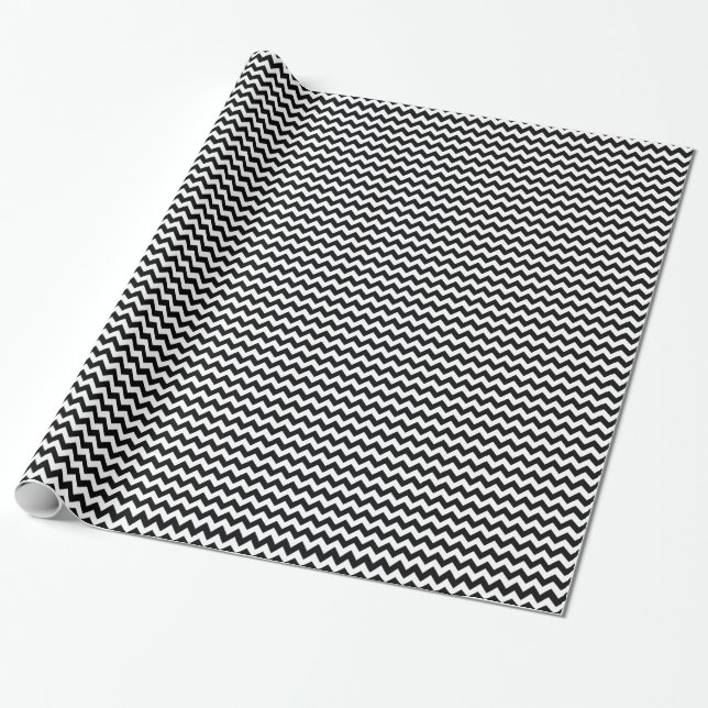 Papel De Regalo Patrón Zig Zag de chevron negro y blanco negrita (Desenrollado)