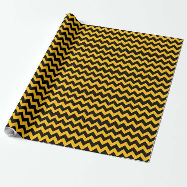 Papel De Regalo Patrón Zigzag de cheurón negro y amarillo (Desenrollado)