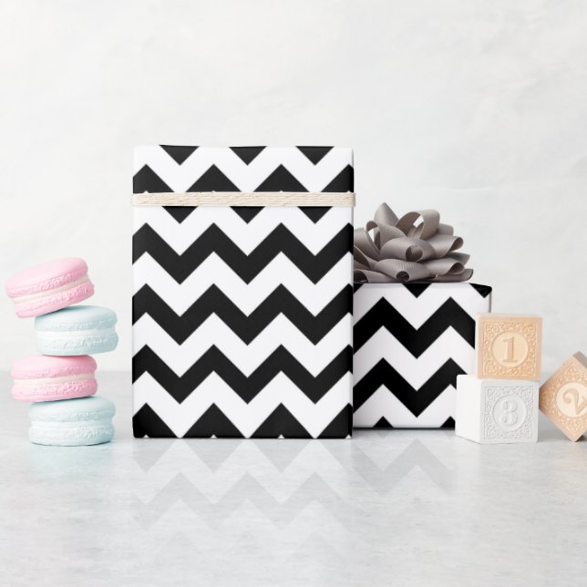 Papel De Regalo Patrón Zigzag De Chevron Negro Y Blanco (Baby Shower)