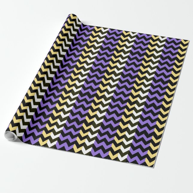 Papel De Regalo Patrón Zigzap de cheurón amarillo morado (Desenrollado)
